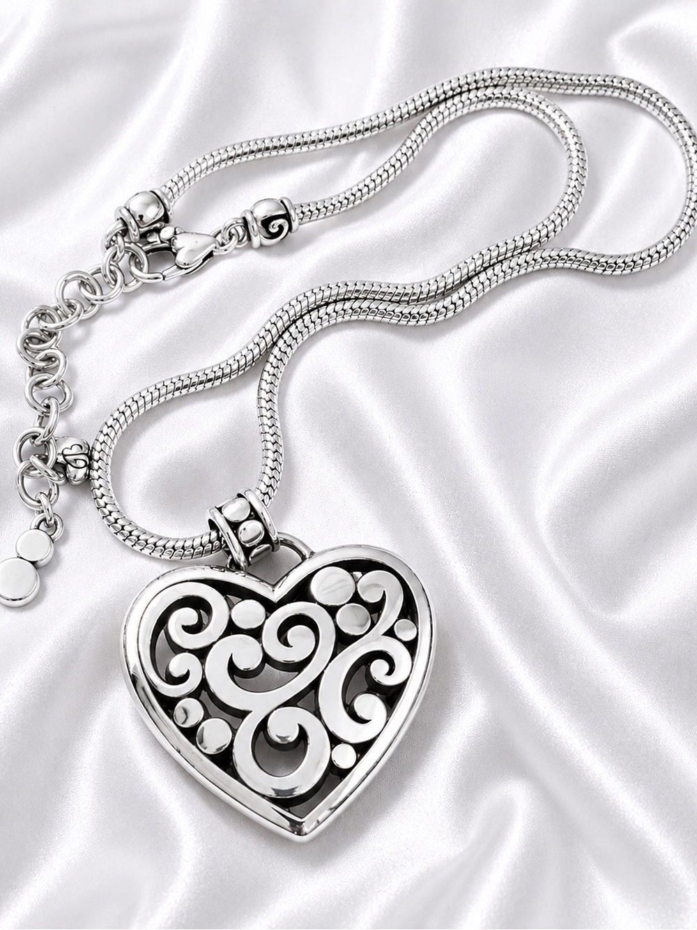 BRIGHTON Silver Plated Contempo Heart Pendant w Snake Chain Necklace & Tin